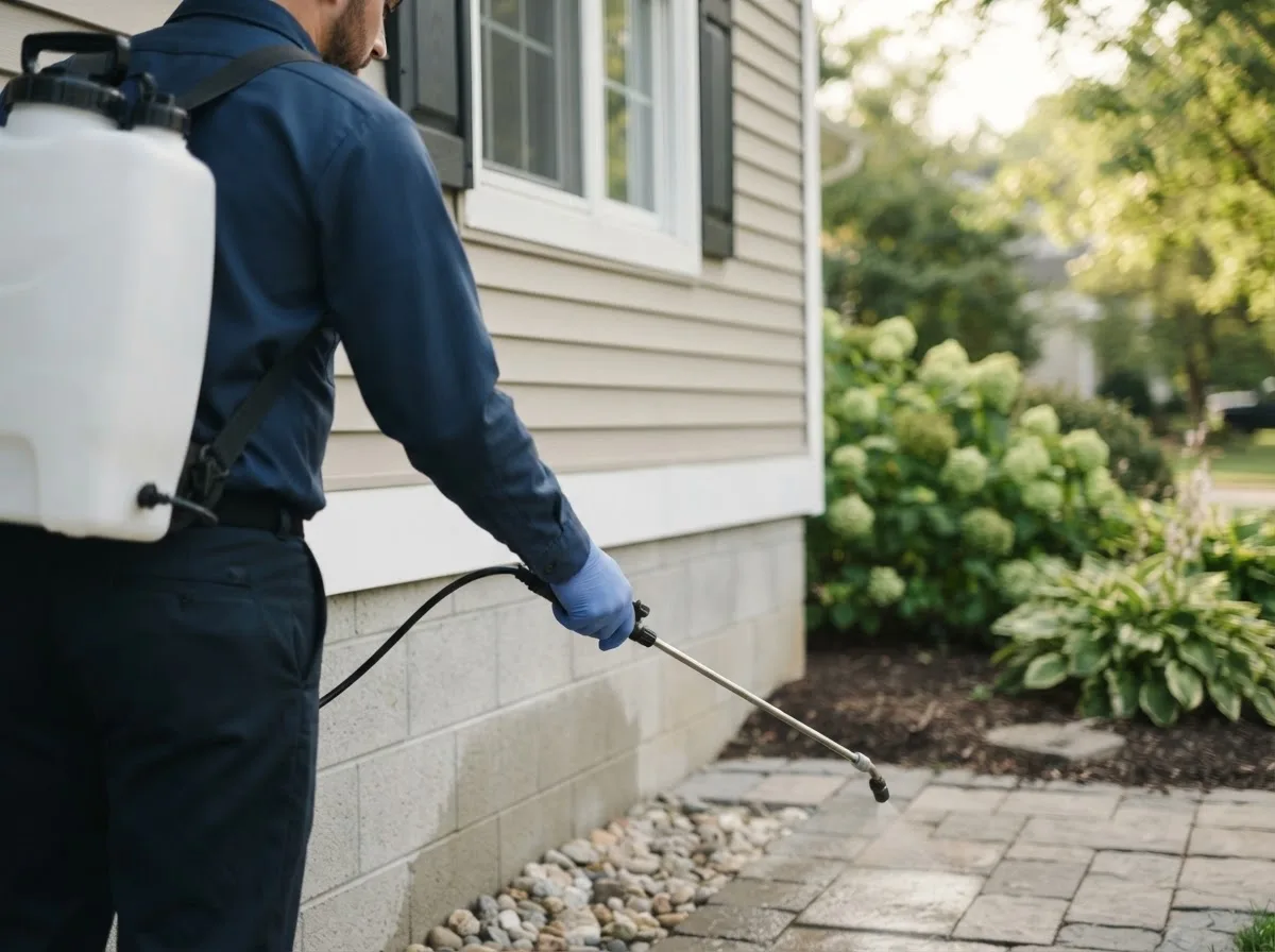 Pest control technician inspecting a home in Mauk, GA